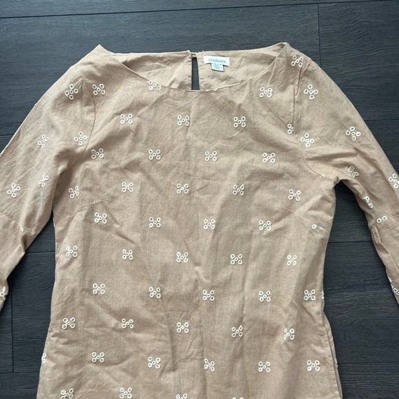 Sundance Royal Beauty Boho Embroidered Eyelet Sheath Dress Brown Tan Size P4 - Picture 3 of 9